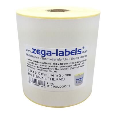 Thermo Etiketten Rolle - 100 x 200 mm - 250 Stück - Versand DHL - Zebra GK420 LP