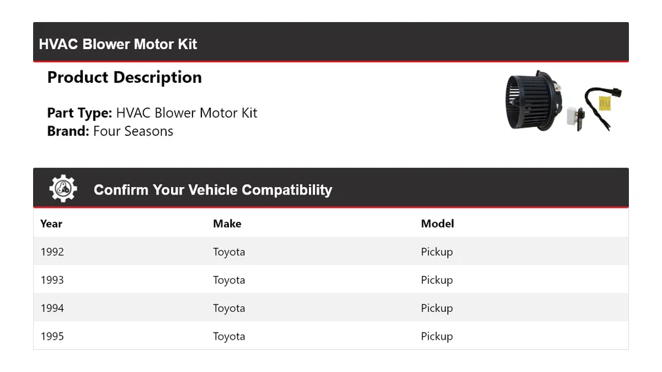 Kit de motor soplador de climatización para camioneta Toyota 1992-1995 4 estaciones 1993 1994 Foto 2 de 3