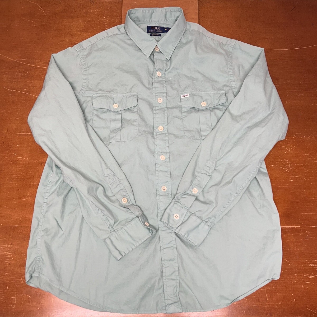 Polo Ralph Lauren Shirt Mens Extra Large Green Beach Twill Long