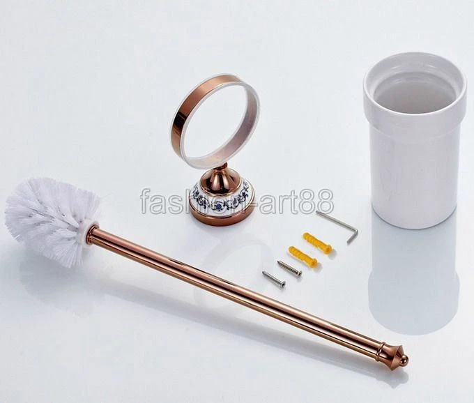 Rose Gold Copper Bathroom Accessory Wall-mounted Toilet Brush Holder Set fba387 - Image 3 of 4