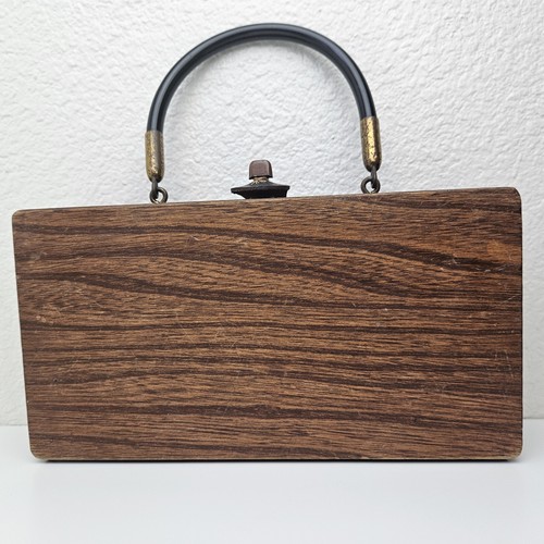 Vintage Enid Collins Wise Guys Wooden Box Bag Purse 1960s Owls Mirror Atomic MCM - Picture 12 of 16