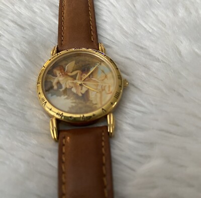 Devine Time  '' Angel Of Friendship'' Relic Watch Gold Tone Leather Band