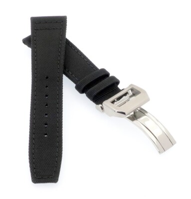 Canvas-Nylon Leder Uhrenband Modell Ingelheim-FSS schwarz 22 mm, kompatibel IWC