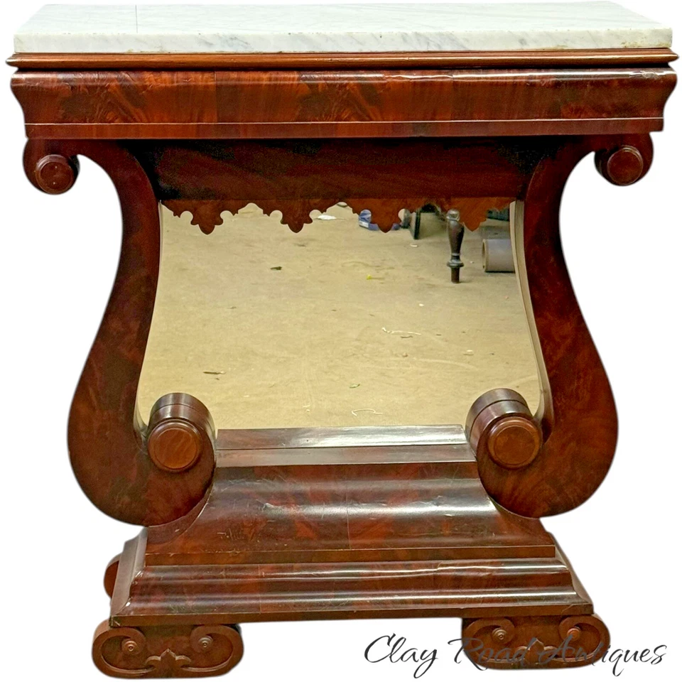 Antigua mesa muelle enagua espejo imperio llama caoba gótico Nueva York 1840 Foto 2 de 4