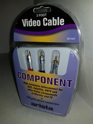 NEW ARISTA HIGH RESOLUTION 3 FT VIDEO COMPONENT CABLE W/ 24K Gold connectors Q6