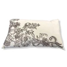 $200 Callisto Home White Gray Linen Lumbar Bed Couch Décor Floral Beaded Pillow