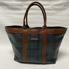 Vtg Polo Ralph Lauren Blue Green Plaid Tartan Coated Canvas Carryall Tote Bag