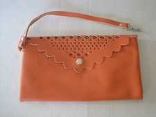 Saks Fifth Avenue Wristlet Orange Faux Leather
