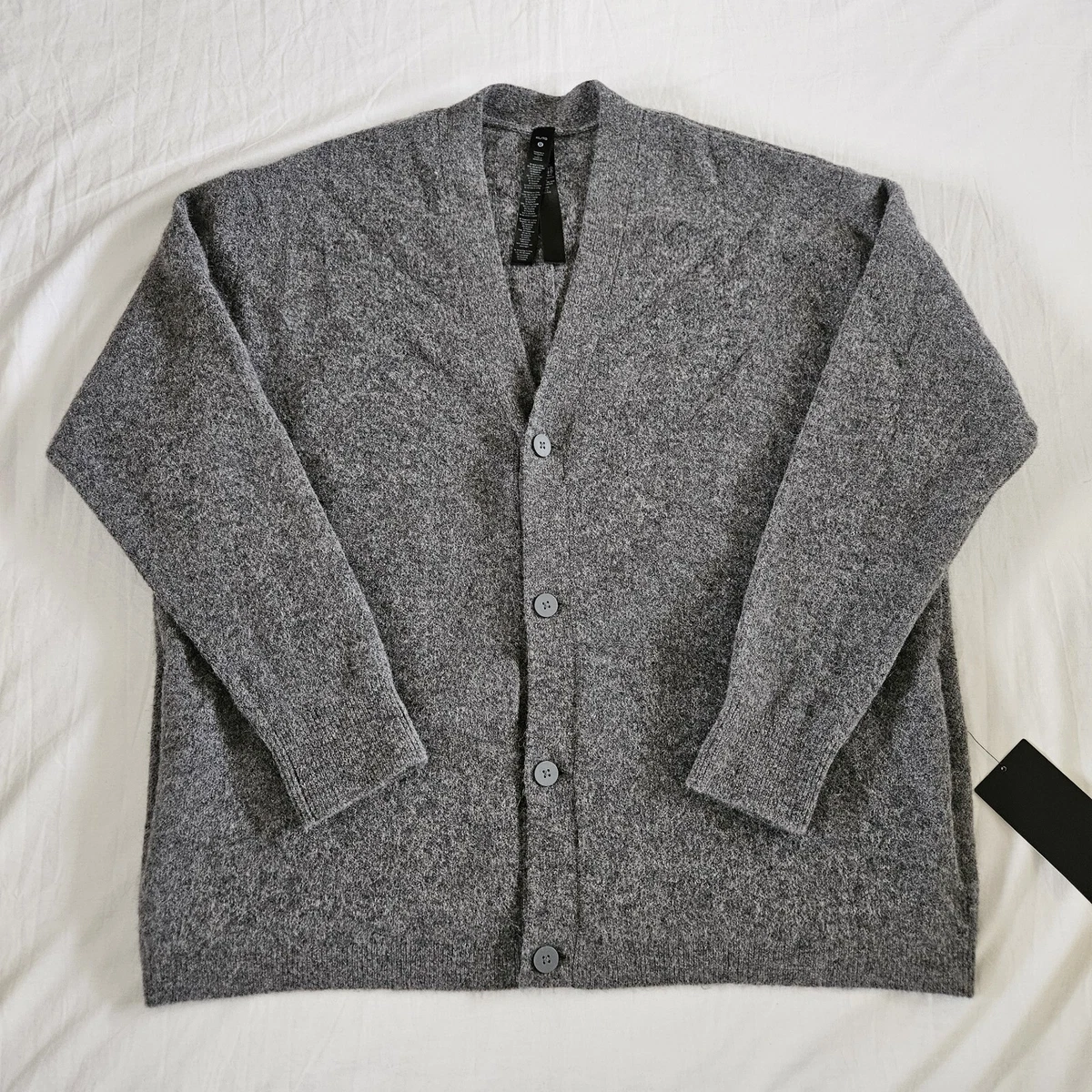Cárdigan Suéter Lululemon Mezcla Lana Alpaca HASG Gris Asfalto Para Hombre Talla XL