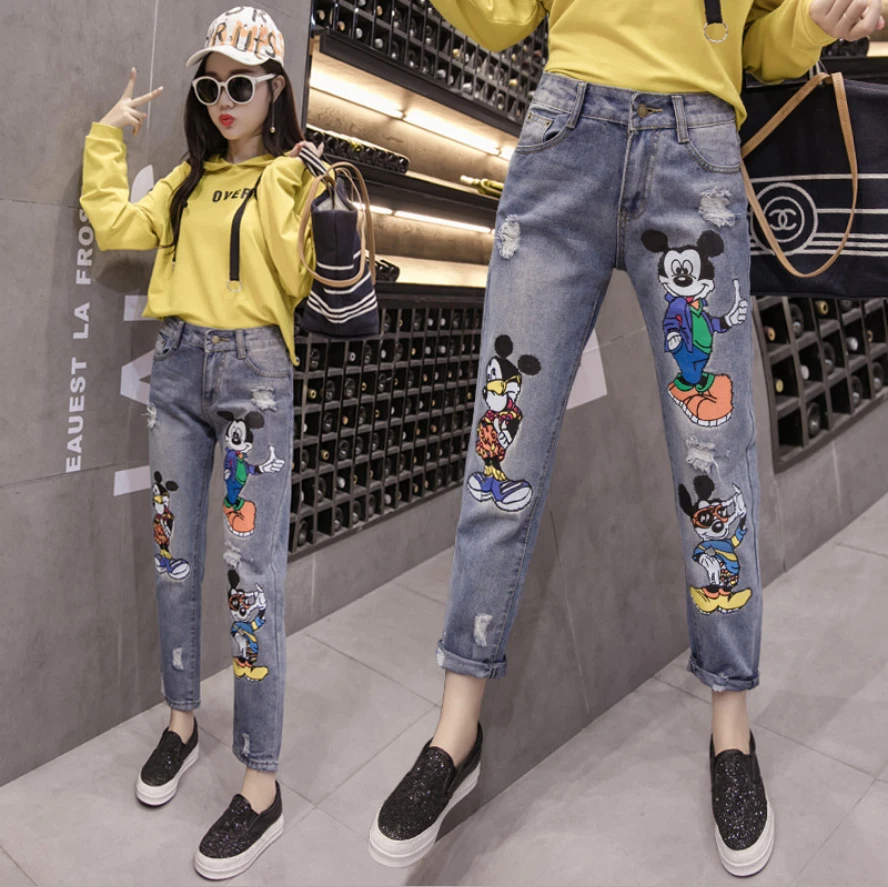 Jeans Mickey Mouse Casual Denim Length Print Female | eBay