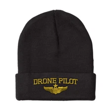 Beanies for Men Drone Pilot Gold Embroidery Winter Hats Women Acrylic Skull Cap