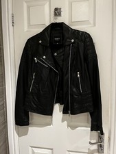 Barneys Originals Black Leather Biker Style Jacket. Size Uk 12