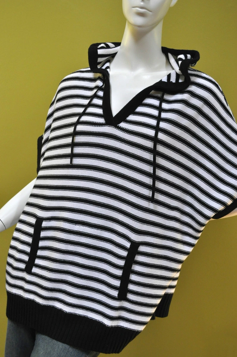 Ralph Lauren Womens Cotton Black White Cape Poncho Sweater Sz Medium