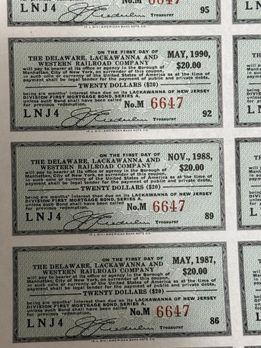 Vintage Stock Certificate. The New York Lackawanna and Western Railroad, $1000 - Picture 6 of 7