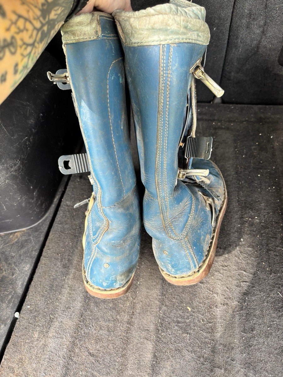 Vintage Alpinestars Hi-Point Motocross Motorcycle Boots Metal Blue