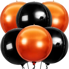 Metallic Orange Black 4D Foil Balloons - 22 Inch, Pack of 6 | Halloween Decor