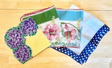 Vtg 1950s Lot of 4 Floral Theme Multi-Colored Cotton/Linen/Silk Hankies