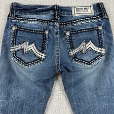 Miss Me Women  s 27x30 Skinny Embroidered  M  Pocket Denim Blue Jeans