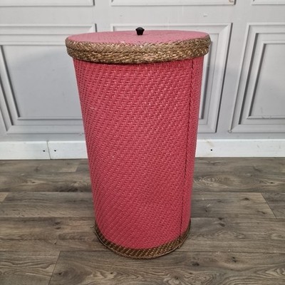 Vintage Wäschekorb aus Weide - rosa geflochtener Wäschekorb - Mid Century Retro