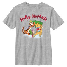 Boy's Winnie the Pooh Happy and Merry Holiday Friends T-Shirt