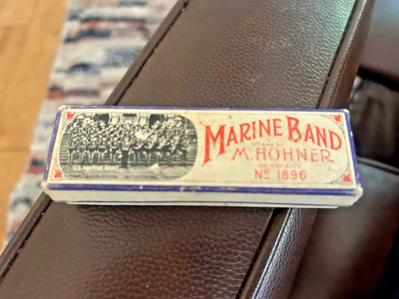 Vintage Original Hohner Germany U.S. Marine Band Harmonica w Box and book