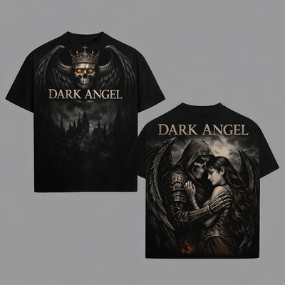 Dark Angel Skull Couple T-Shirt Gothic Fantasy Streetwear Unisex Tee