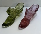 Set Of 2 Vintage Fenton Glass Slipper Shoe Hobnail