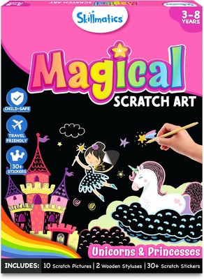 Scratch Art Book for Kids Unicorns Princesses 30+ Stickers DIY Craft Kit Ages 3-