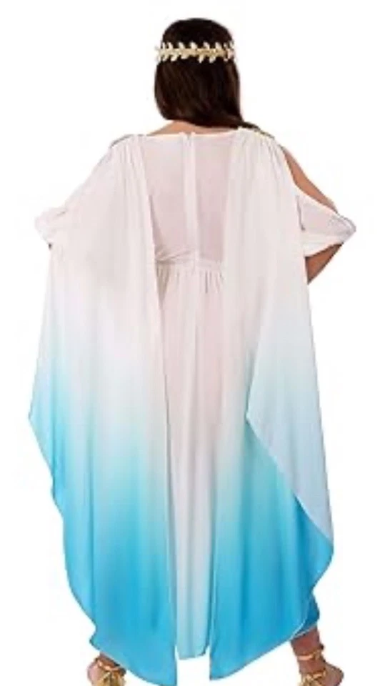 FATO COSPLAY DEUSA EGÍPCIA ROMANA HALLOWEEN AZUL CREME TAMANHO M/G CABEÇA DOURADA - Imagem 3 de 4