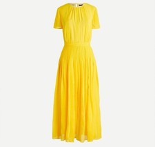 J. Crew Judy Midi Dress Embroidered Chiffon In Bright Kiwi Yellow Sz 8