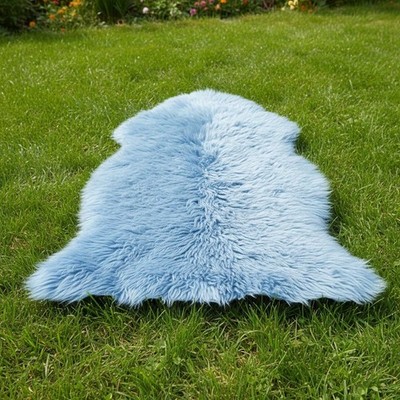 Luxury Sky Blue Sheepskin Rug   Soft Natural Fur Area Rug | Plush Fluffy Sheepsk