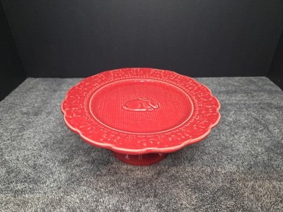 Bordallo Pinheiro Portugal Bunny Rabbit Dessert Compote Pedestal Red Platter 