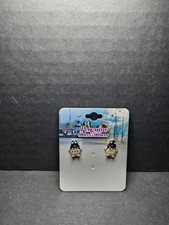 Cute little Penguin Stud Earrings With Silver Crystal Bow