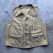 Vintage 40s C.C. FILSON Men  s Beige Canvas Hunting Vest Distressed Tin Cloth