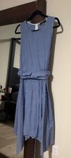 Tahari Arthur S. Levine Petite 12P Blue White Striped Belted Hi-Low Dress
