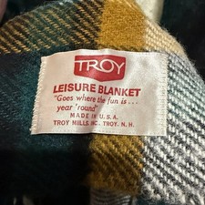 Vintage Troy Robe Green Brown Plaid Wool Blend Fringe Stadium Throw Blanket