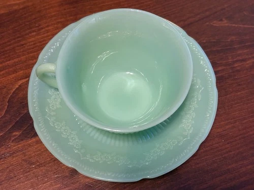 Vintage Fire King Jadeite Alice Pattern Tea Cup and Saucer