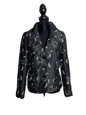 Basler 100% Silk Black White Abstract Textured 3 Button Lined Blazer Jacket 38