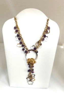 14K ZWEIFARBIGER HERZ UND KLEEBLATT AMETHYST LARIAT