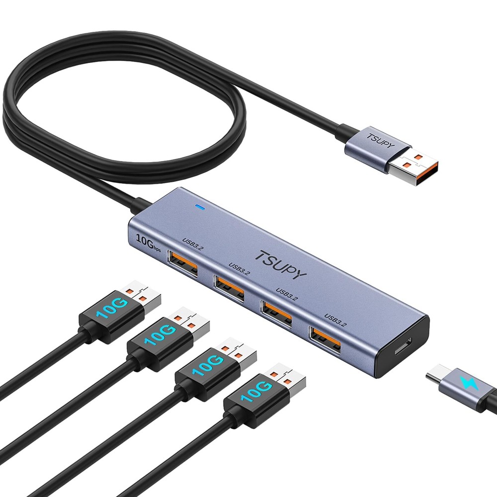 High-Speed USB 3.2 Hub - 4-Port Splitter with 10Gbps & 4ft Cable