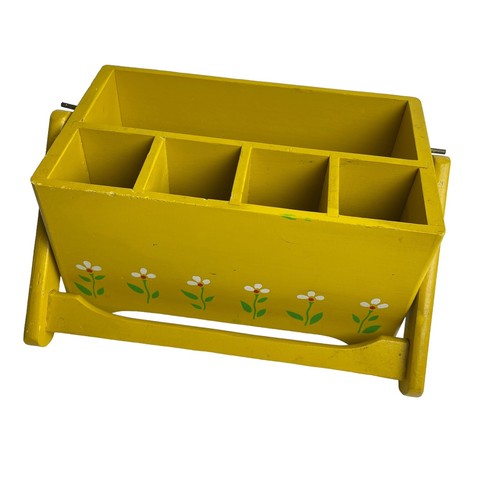 1984 Teleflora Wooden Box Planter Organizer Yellow White Vintage Daisies Flowers - Picture 2 of 13
