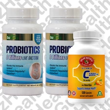 PROBIOTICS - 2x 8 Billion LIVE Bacteria 60 Capsules & FREE VITAMIN C 120CAPSULES