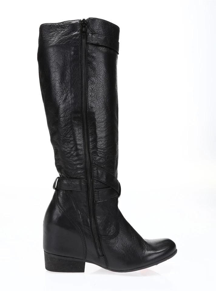 Botas de cuña MIZ MOOZ para mujer de cuero negro talla 6 con hebilla hasta la rodilla ¡NUEVAS! 218177 Foto 4 de 4