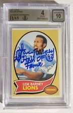 1970 Topps Lem Barney Autographed Signed BGS BAS 4 10 HOF 92 Rookie Card RC