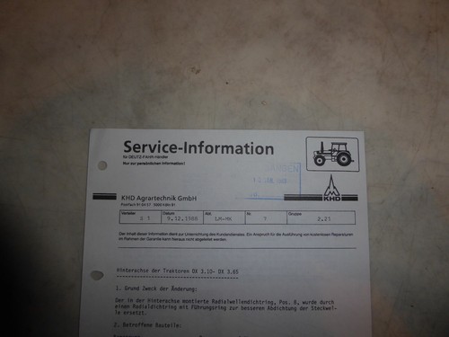 Service-Information Deutz-Fahr Hinterachse Traktoren
