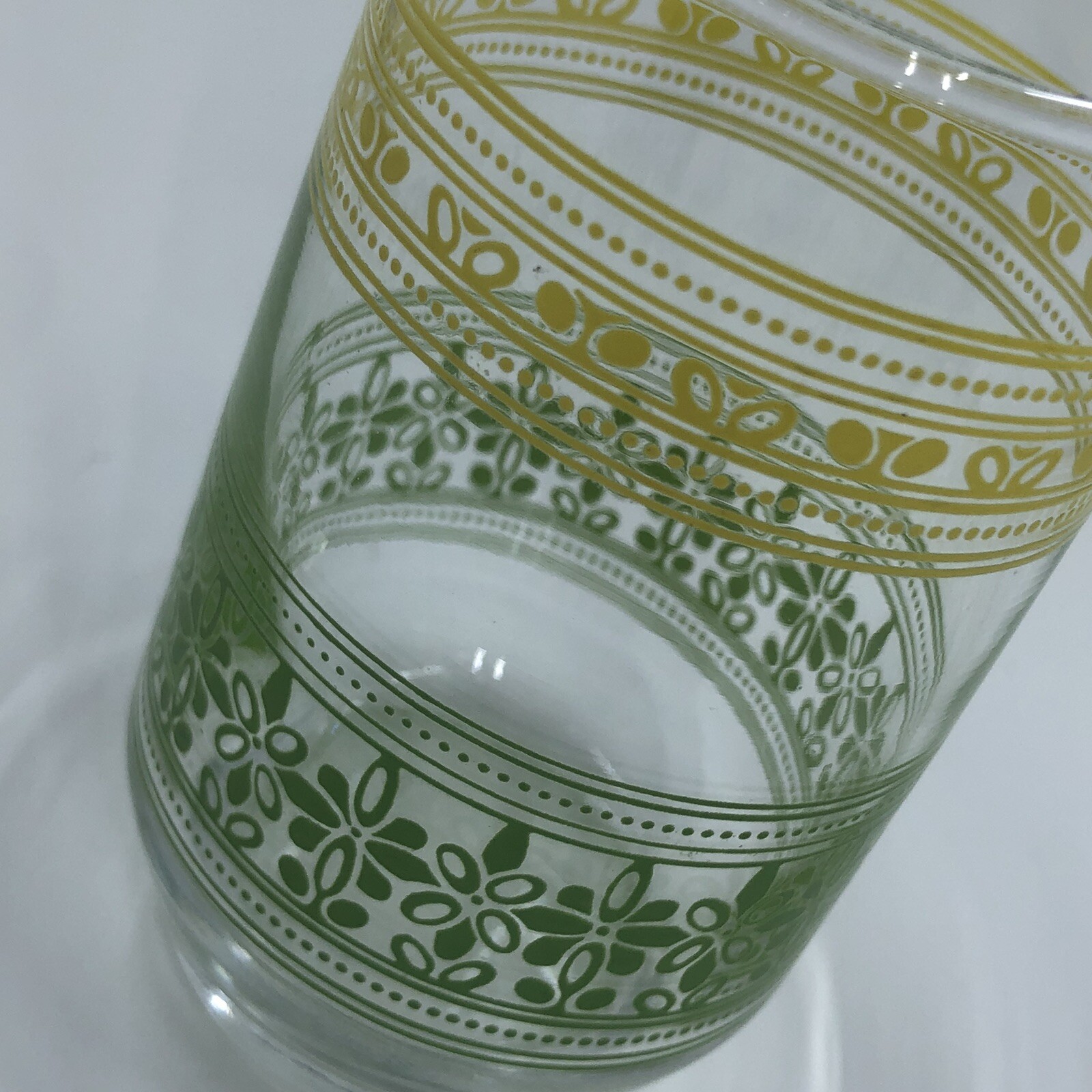 Vintage Textured Yellow & Green Floral Bar/Juice Glass