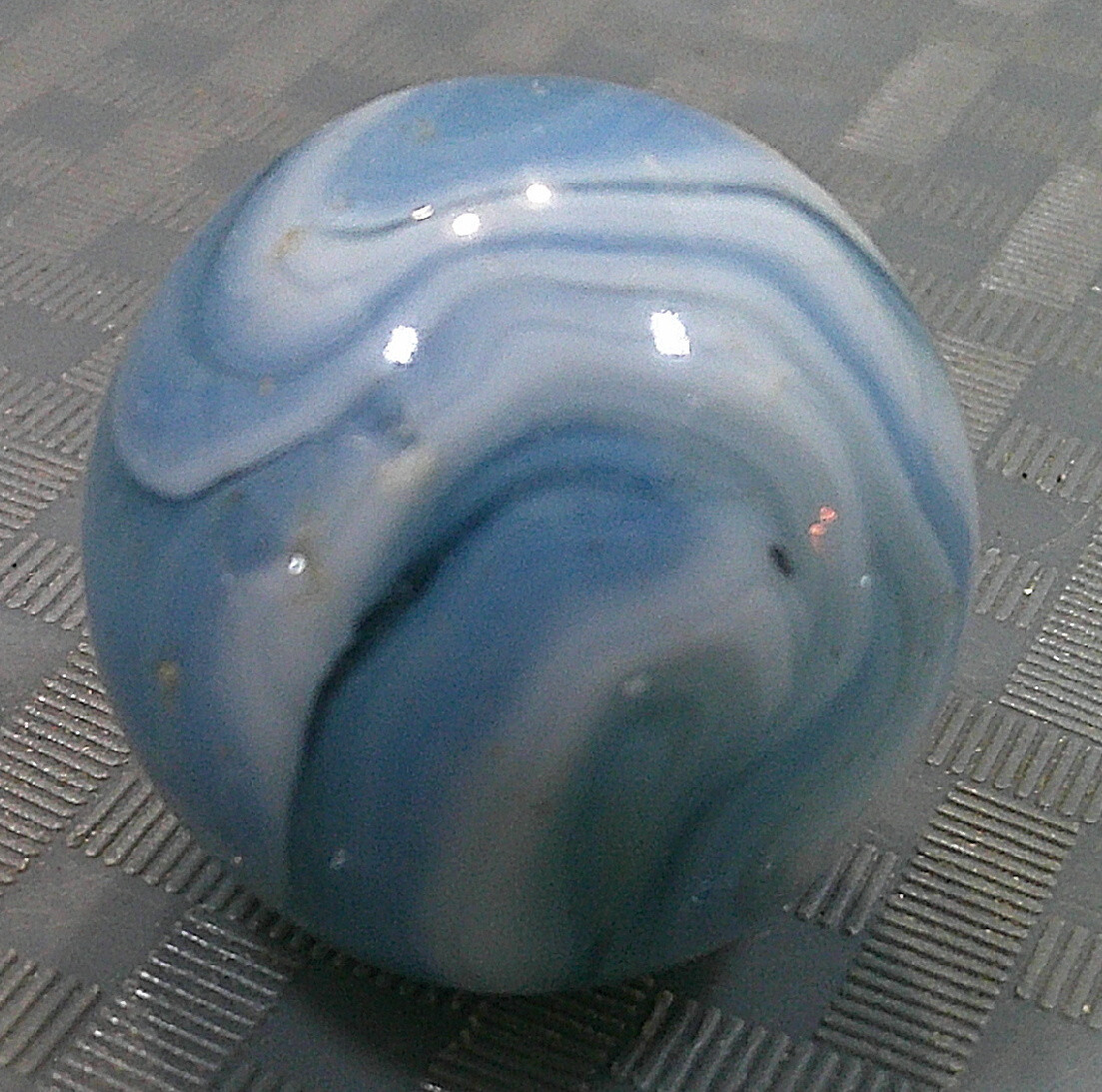 Vintage 1940s Large Marble Shooter Boulder Banger Bonker Blue White Ice Agate