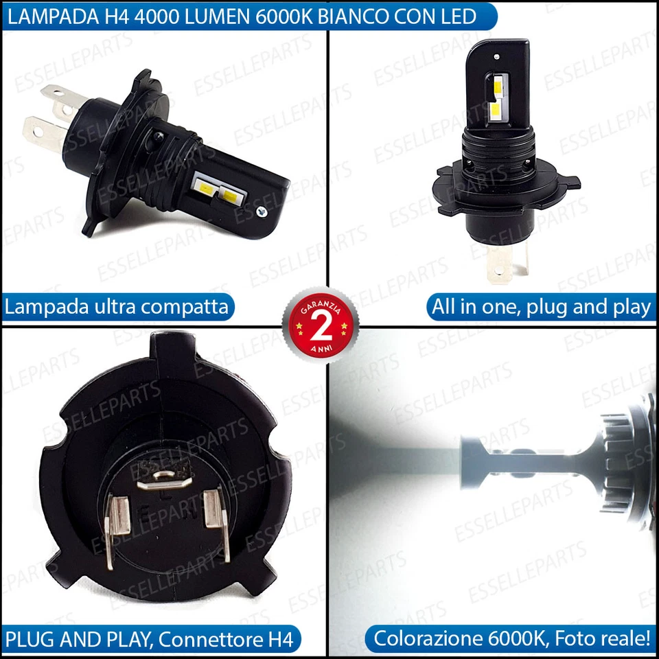 LAMPADA LED H4 6000K BIANCO CANBUS 4000 LM LUMEN REALI MOTO SCOOTER QUOD - Immagine 2 di 4