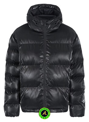 EMPORIO ARMANI EA7 WATER RESISTANT HOODED PADDED JACKET ALL-OVER LOGO RRP £310