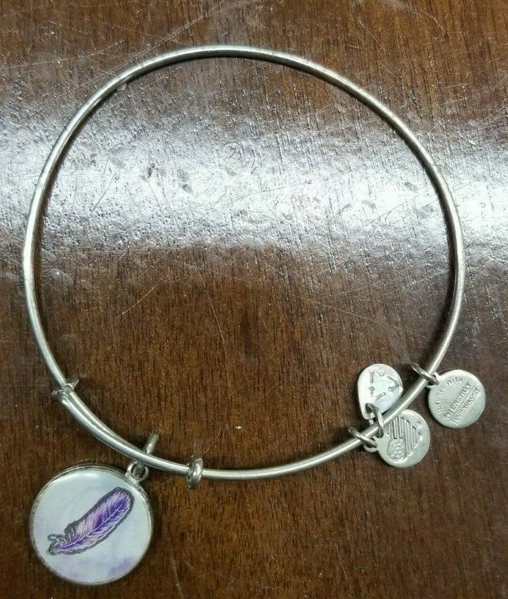 Alex and Ani Silver Tone Feather Bangle Bracelet Keep Your Heart